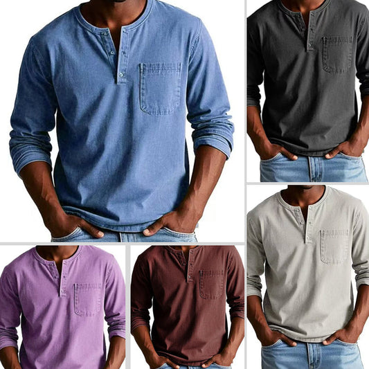 🔥Fliwos Men's Fashion Vintage Distressed Pocket Long-Sleeve Shirt