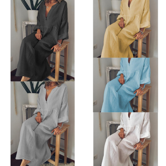 Women Summer Cotton Linen Large Swing Loose Dress