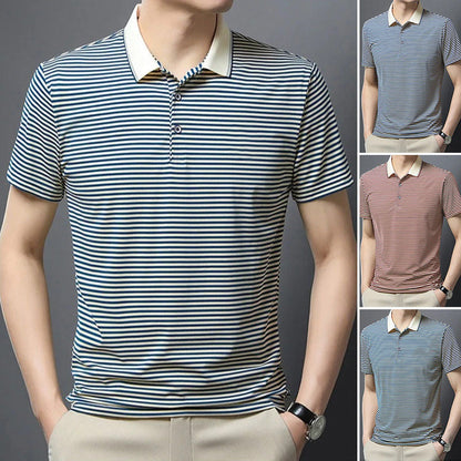 👕Men's Business Casual Striped Breathable Lapel T-Shirt