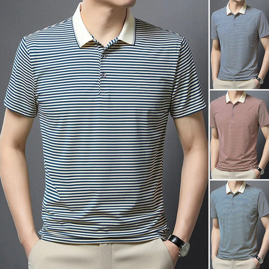 👕Men's Business Casual Striped Breathable Lapel T-Shirt