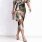 Women's Elegant Satin Abstract Print Wrap Dress