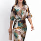 Women's Elegant Satin Abstract Print Wrap Dress