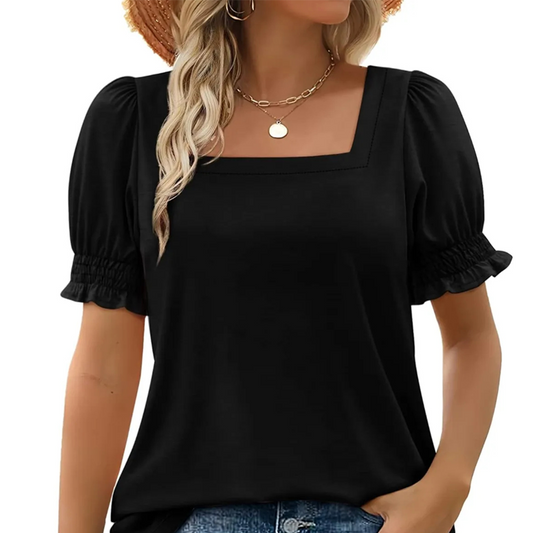 🍃Women's Casual Square Neck Smocked Sleeve T-Shirt