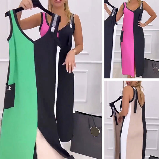🌸Spring Specials💐 V-Neck Color Blocked Sleeveless Knit Dress