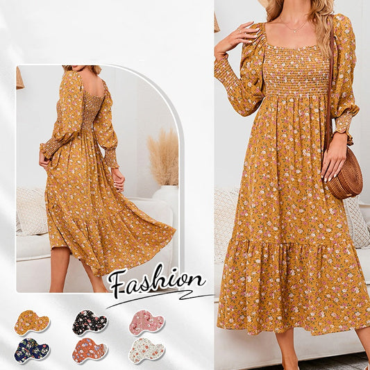 Women's Elegant Flared Sleeve Floral Dress