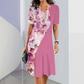 Women's Elegant Floral Print Round Neck Dress