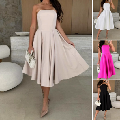 🌸Spring New Arrivals💃Elegant Solid Color Strapless Midi Dress