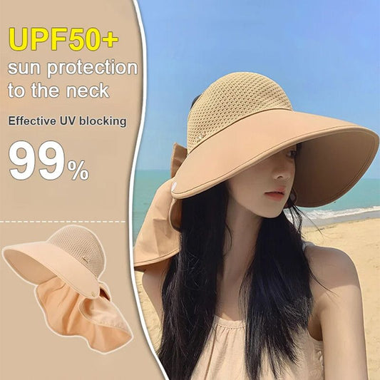 🌞2025 Summer Essentials😍 👒Large-brim Hollow Sunscreen Hat with Removable Neck Shawl