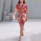 Women's Elegant V-Neck Printed Bodycon Dress