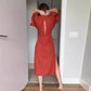 Women’s Elegant Waist Tie Side Slit V-Neck Dress