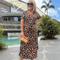 🌸2025 Hot Sale🌸Women's Leopard V-Neck Long Dress with Belt