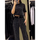 Limited Time Discount Fashion 💖Women's Sparkling Rhinestone Striped Knit Two-Piece Set