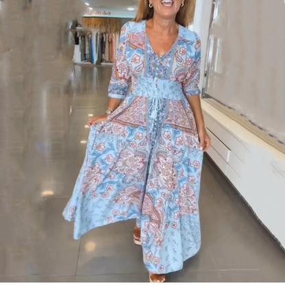 🔥Summer Hot Sales - 50% OFF🔥Women’s Elegant Floral Drawstring Long Dress