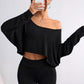 👚🌟️Limited Time 50% OFF🌀 Women's Long Sleeve Oversized Loose Off The Shoulder Crop Tops - Stylish Comfort, Free Spirit, Show Your Unique Charm!