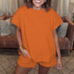Women's Solid Textured Casual Short Sleeve Top Drawstring Shorts Set