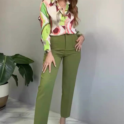🌸 Summer's finest 💐 Women's Printed Button-Up Shirt & Pants (High-end Fabric 2-Piece Set)