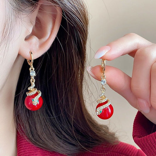 Gold Plated Snake Pearl Earrings - New Year Gift