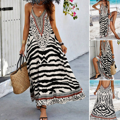 🌸Limited Sale 50% OFF🌸Zebra Leopard Print Slip Maxi Dress
