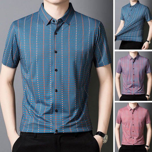 Men's Casual Vibrant Plaid High Stretch Lapel Short Sleeve Shirt✨