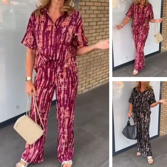 The Best Mother's Day Gift💝Women's Printed Button-Down Shirt & Pants 2-Piece Set