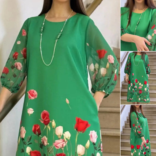 🌸Spring Specials💐Women's Elegant Floral Round Neck Dress