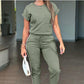 Women's Casual Solid Color Top Drawstring Pants Sports Set