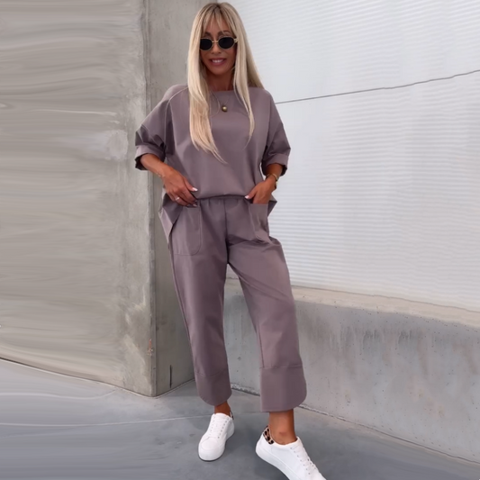 💖LAST DAY SALE 50% OFF💖Women’s Casual Solid Short-Sleeve Tops ＆ Pants Two-Piece Set