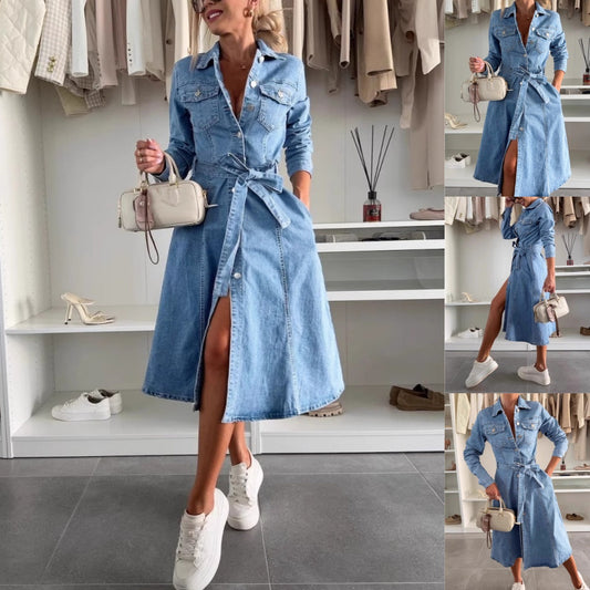 🔥LAST DAY SALE 49% OFF🔥Women's Button Down Long Sleeve Denim Dress