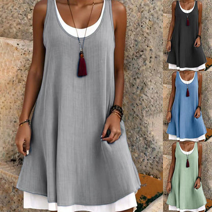 ⏰Last Day Sale 49% Off💃Women's Casual Loose Sleeveless Fake Two Piece Tank Dress