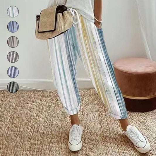 💕What should I wear tomorrow?💕Striped linen cotton trousers for women