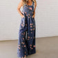 Women's Casual Printed Denim Jumpsuit