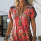 🌸2025 New Fashion🌸Women's Printed V-Neck Short-Sleeve Long Dress