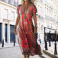 🌸2025 New Fashion🌸Women's Printed V-Neck Short-Sleeve Long Dress