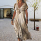 🌸2025 New Fashion🌸Women's Printed V-Neck Short-Sleeve Long Dress