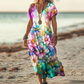 🌸2025 New Fashion🌸Women's Printed V-Neck Short-Sleeve Long Dress