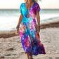 🌸2025 New Fashion🌸Women's Printed V-Neck Short-Sleeve Long Dress