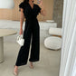 🔥50% OFF🔥Women's Fashion Solid Color V-Neck Ruffle Sleeve Wide-Leg Jumpsuit