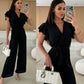 🔥50% OFF🔥Women's Fashion Solid Color V-Neck Ruffle Sleeve Wide-Leg Jumpsuit