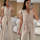 🔥50% OFF🔥Women's Fashion Solid Color V-Neck Ruffle Sleeve Wide-Leg Jumpsuit