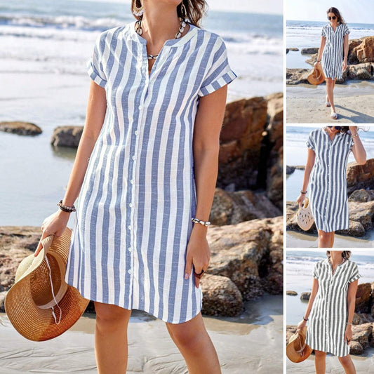 ⏳Time-limited Special⏰Women's Striped Button-Down Shirt Dress