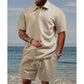 Men's two-piece set with diamond pattern: short-sleeved shirt with collar & shorts with drawstrin
