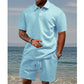 Men's two-piece set with diamond pattern: short-sleeved shirt with collar & shorts with drawstrin