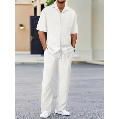 🏖️Summer Hot Sale 50% OFF🌼Men's Collared Top & Drawstring Pants Set
