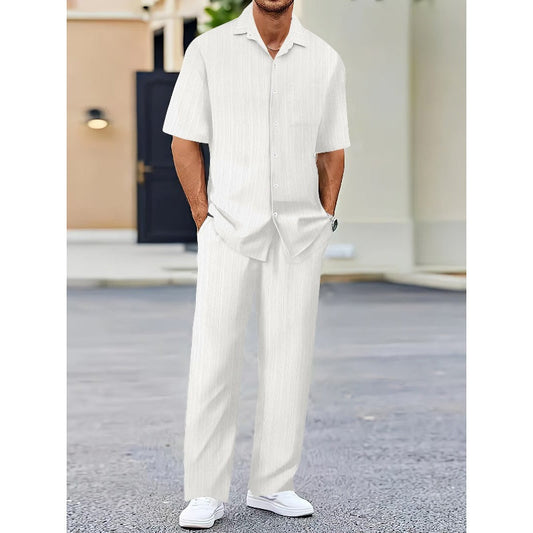 🏖️Summer Hot Sale 50% OFF🌼Men's Collared Top & Drawstring Pants Set