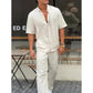 Men’s Solid Lapel Short-Sleeve Tops ＆ Pants 2-Piece Set