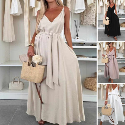 ⏳Time-Limited Special⏰Women’s Spaghetti Strap Maxi Dress with Waist Tie