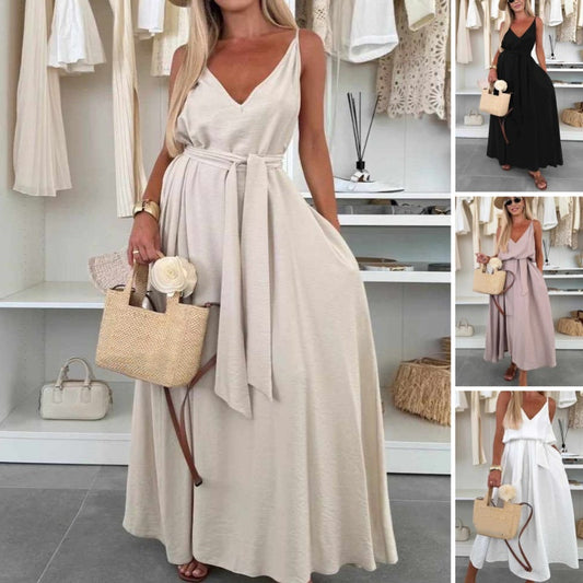 ⏳Time-Limited Special⏰Women’s Spaghetti Strap Maxi Dress with Waist Tie