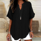 ⏳Time-Limited Special⏰Fashion Loose Short Sleeve Top – Notched V-Neck, Asymmetrical Hem & Lightweight Fabric (5 Colors, S–2XL) 👕🌸