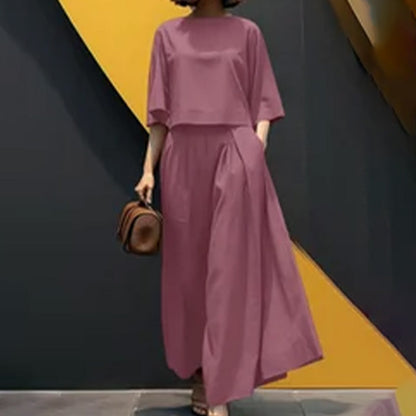 ⏳Time-limited Special⏰Women's Casual Round Neck 3/4 Sleeve T-Shirt & Loose Pants 2-Piece Set