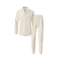 Elegant Men's Two-Piece Set with Collared Top & Drawstring Pants